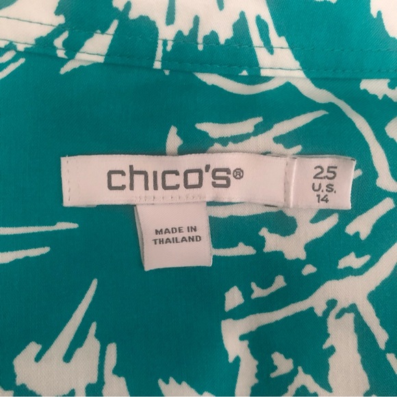 Chico’s No Iron Coastal Treasure 3/4 Sleeve Tropical Jade Shirt Size 2.5 / L NEW - Picture 8 of 11